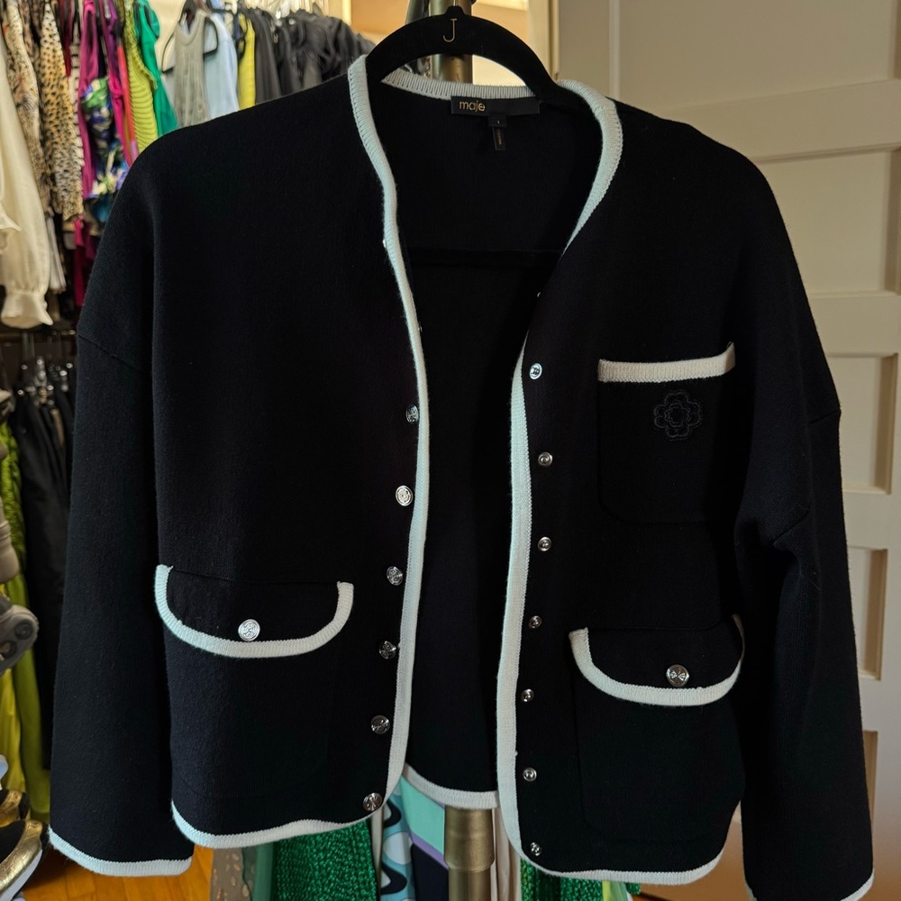 Maje contrasting-trim wool blend cardigan